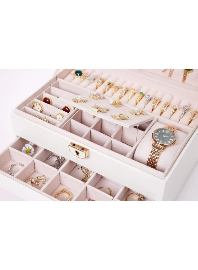 Jewelry organizer for women and girls, large three-tier jewelry storage box, faux leather jewelry display stand with removable tray for necklaces, earrings, rings and bracelets - Image 5